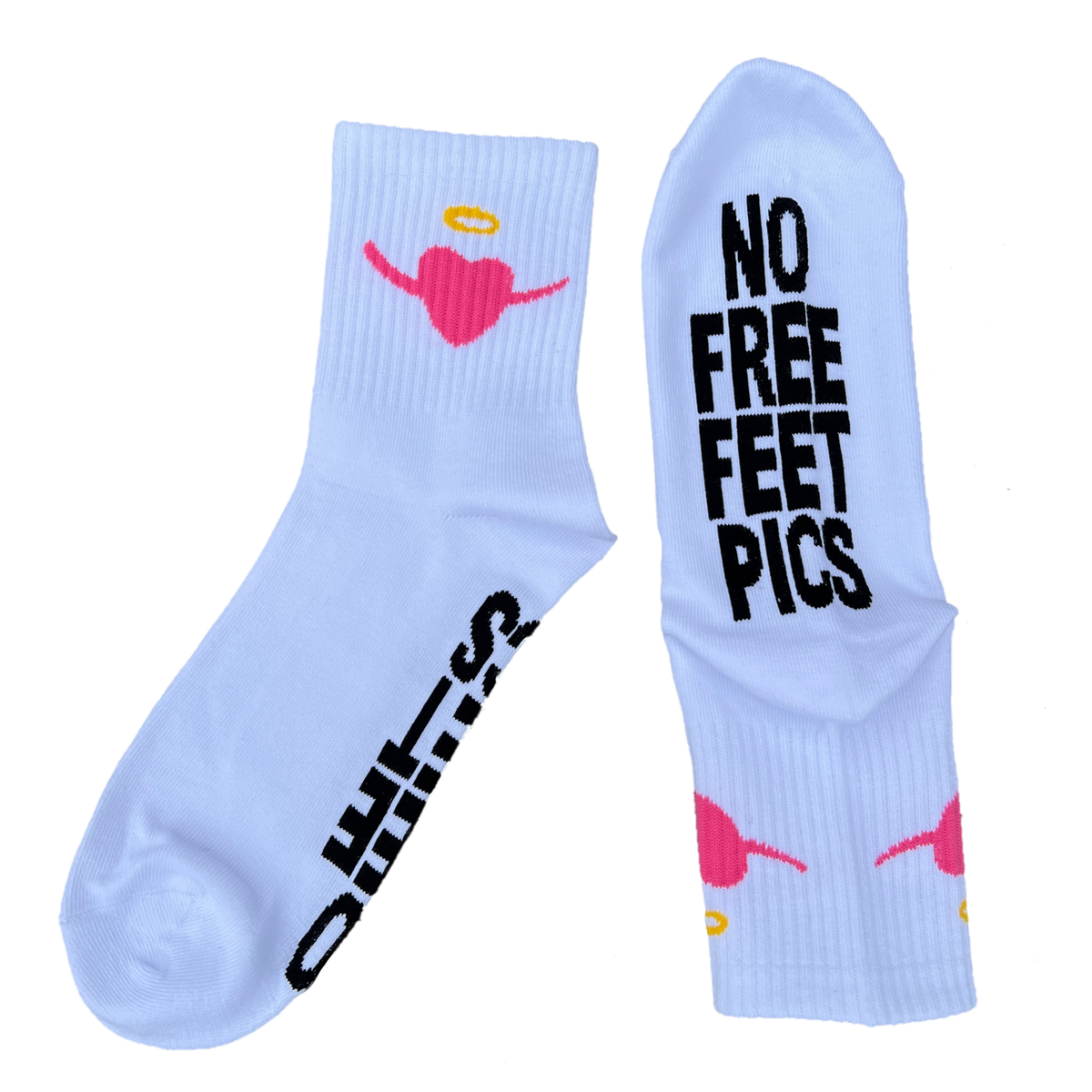 2 LEFT - White NO FREE FEET PICS Logo Socks – Hoes For Clothes