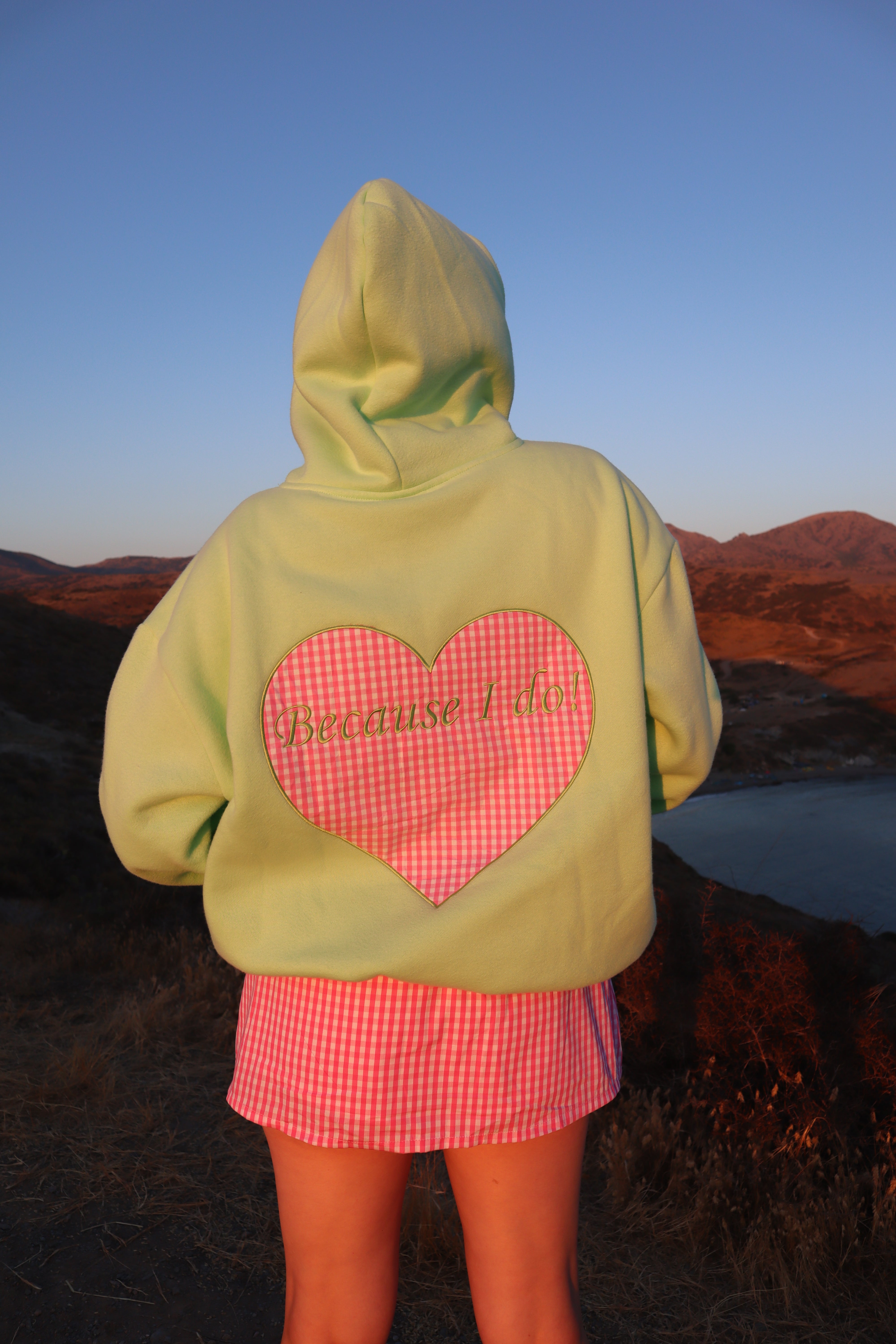 matcha gingham "because I do" hoodie