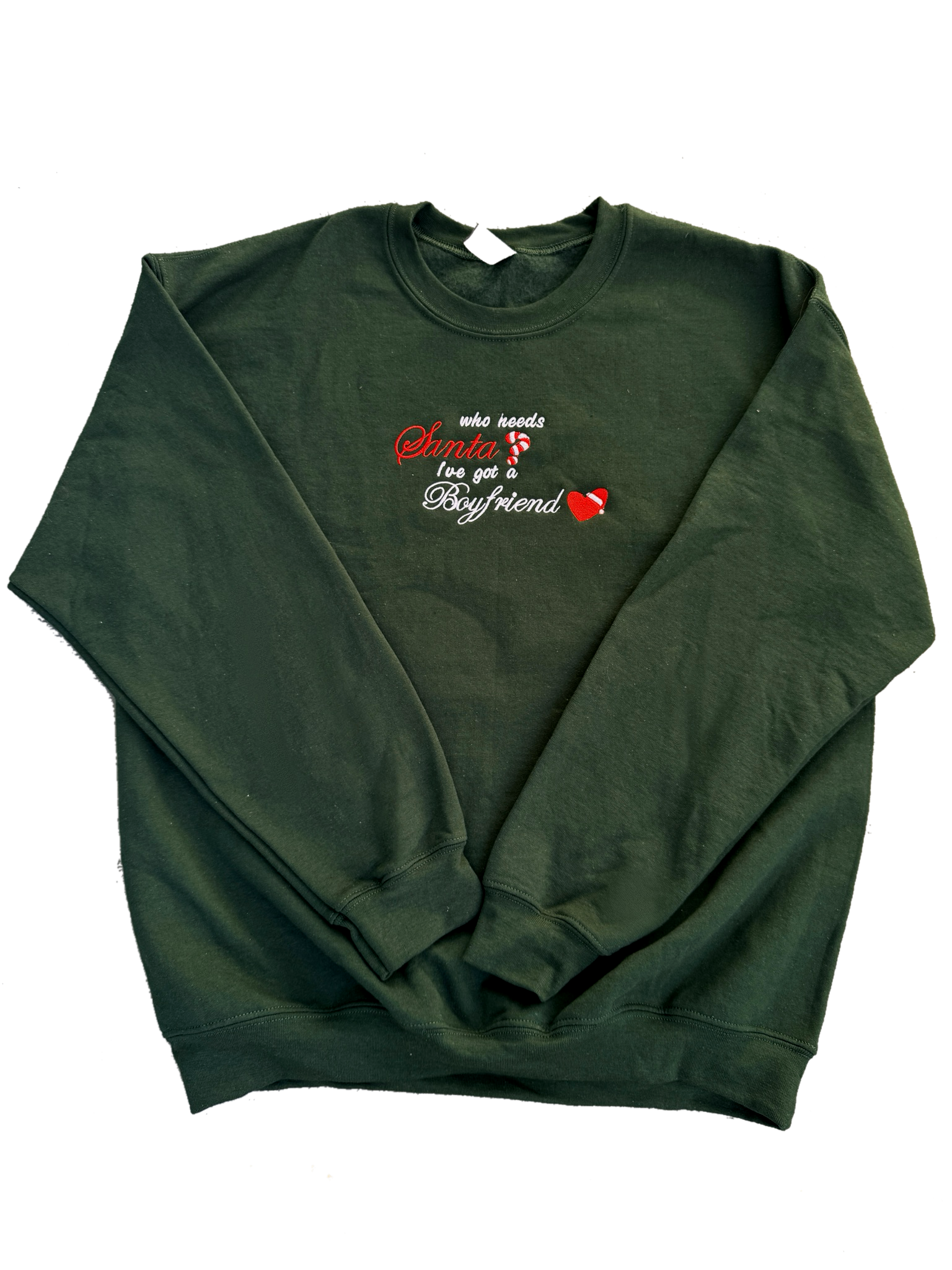 "i don't need santa" embroidered crewneck sweatshirt