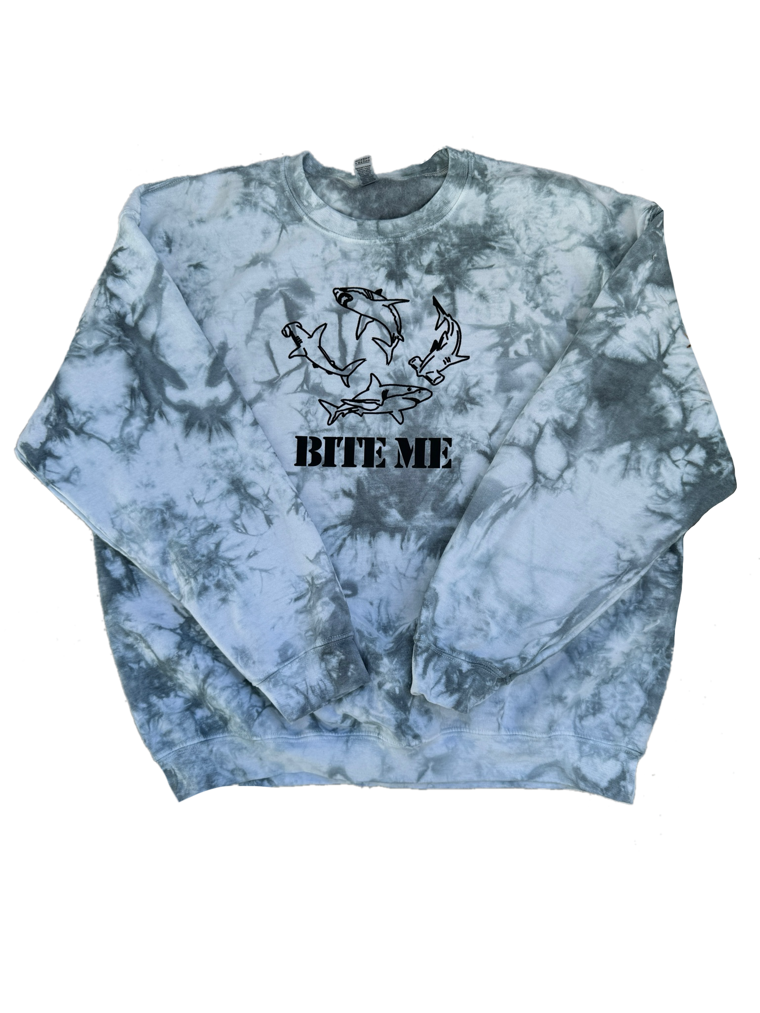 BITE ME Sharks crewneck - Tie Dyed Grey