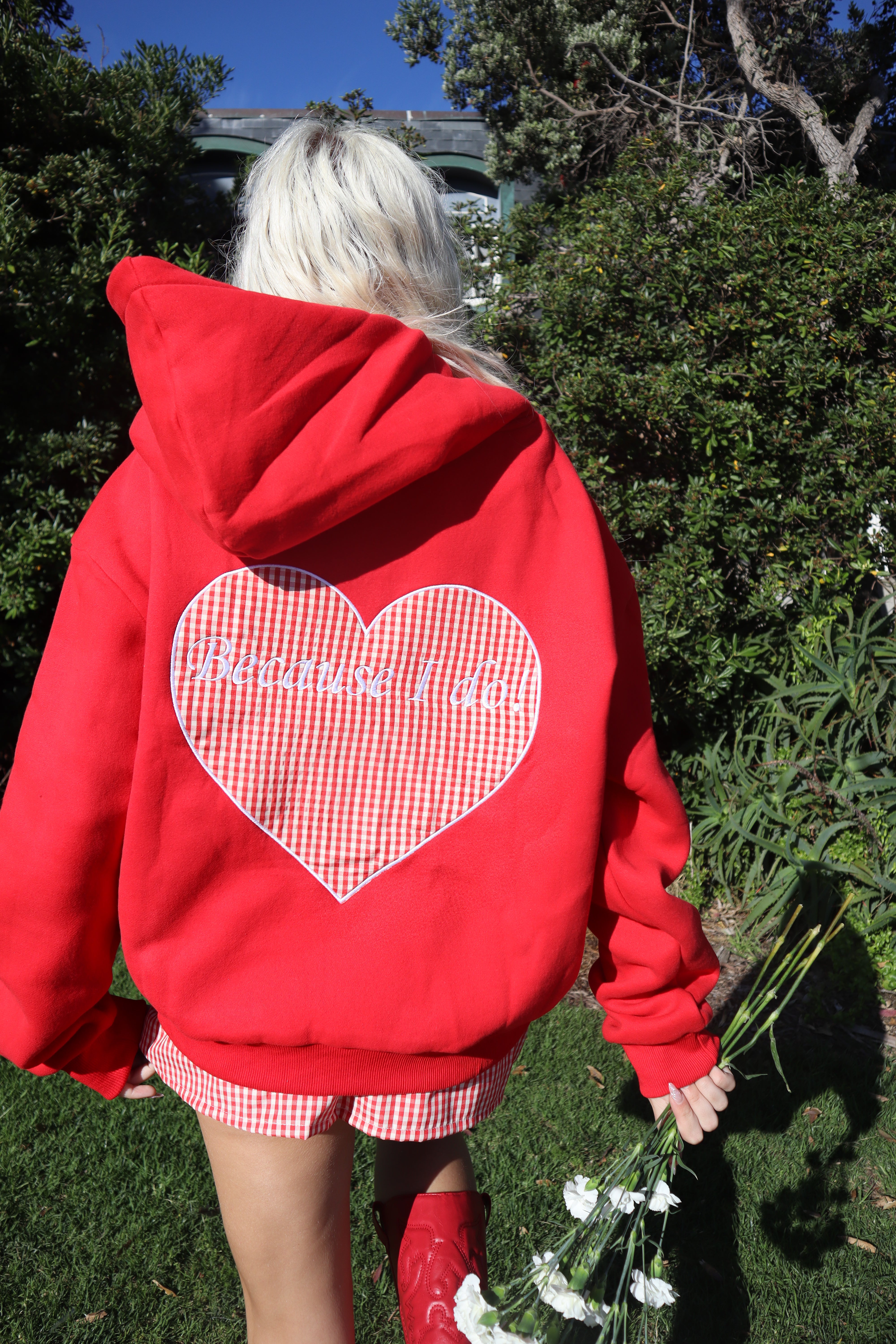 cherry gingham "because I do" hoodie