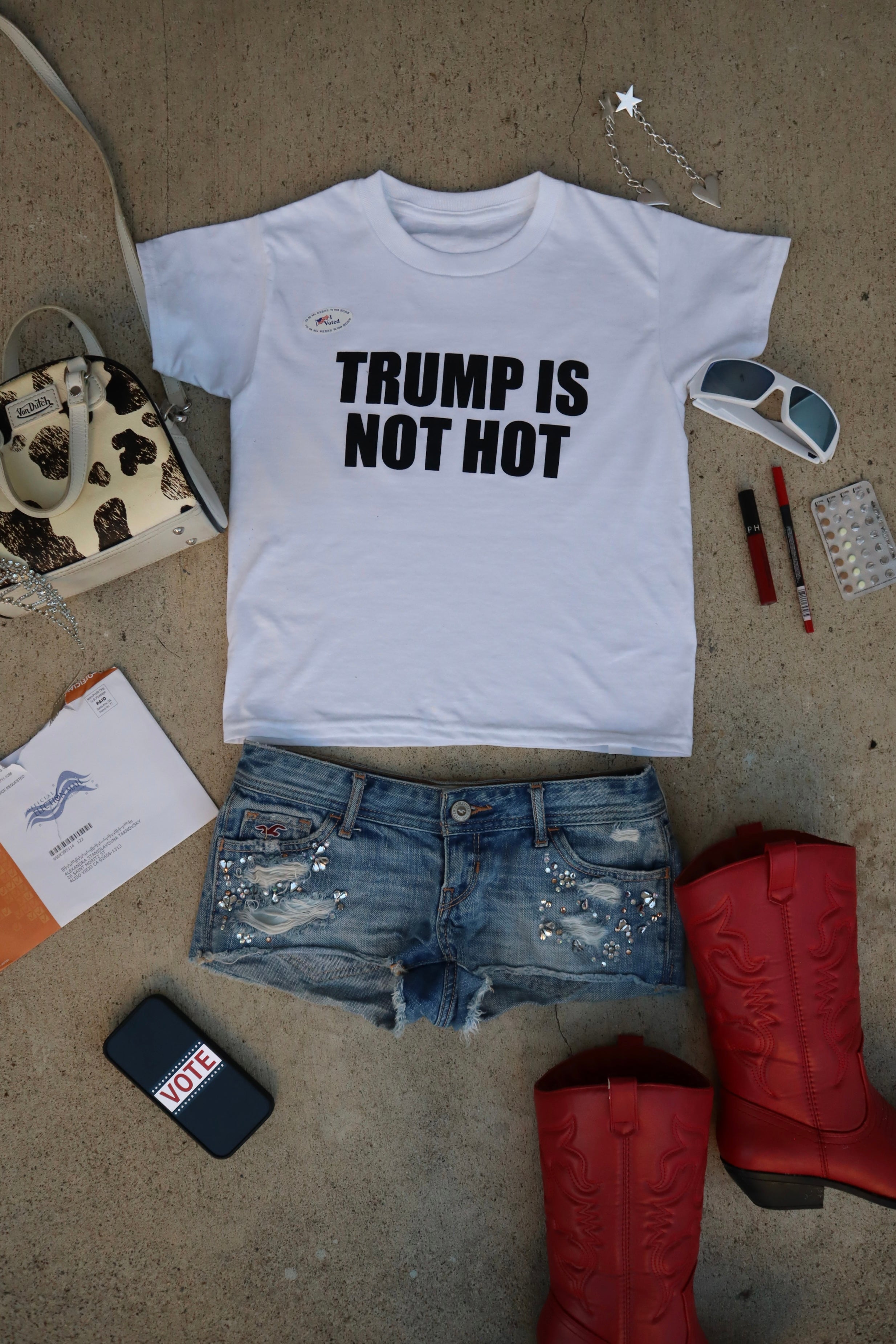 TRUMP IS NOT HOT Cropped Y2K Tee