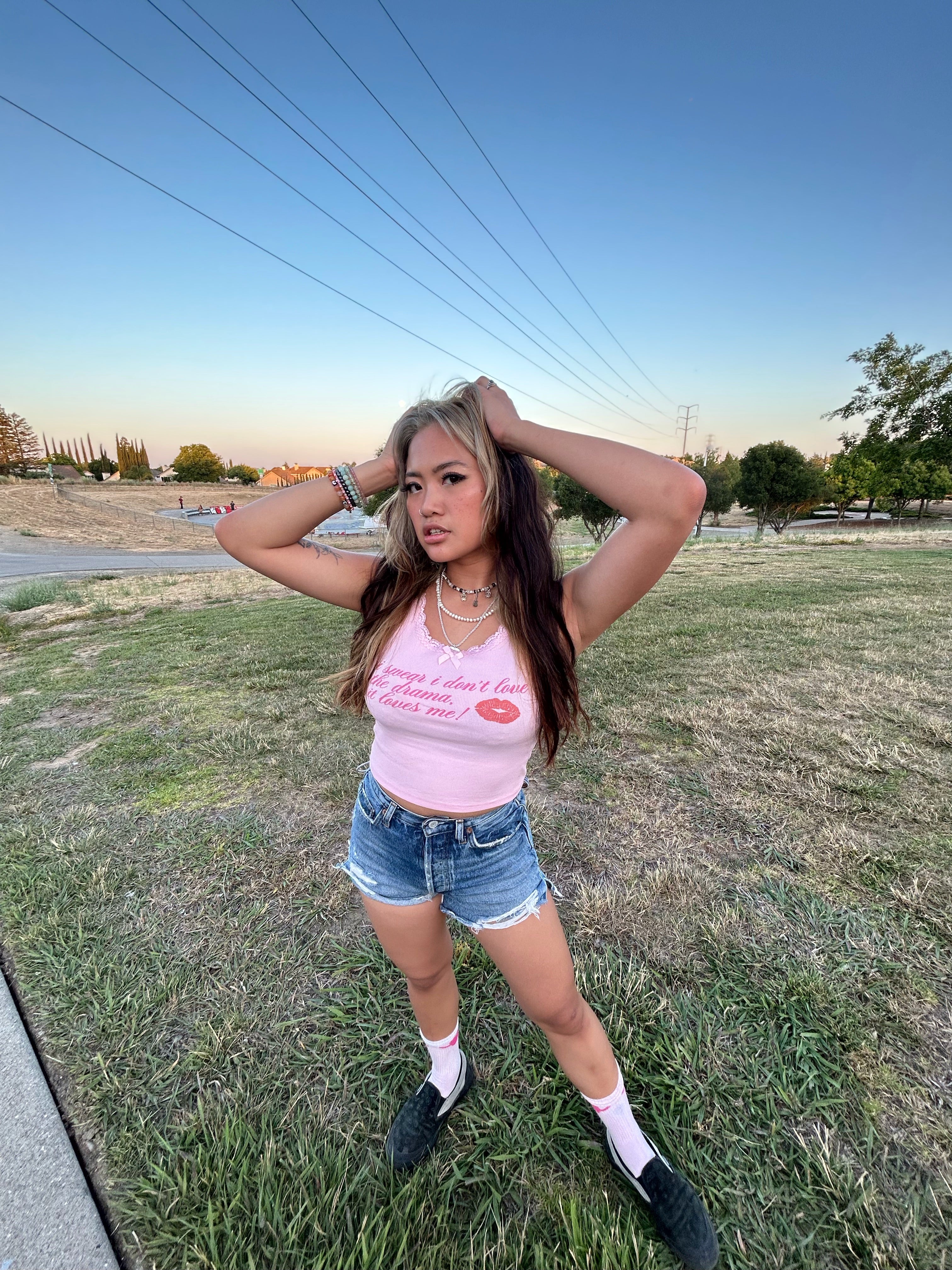 "the drama loves me" lace tank