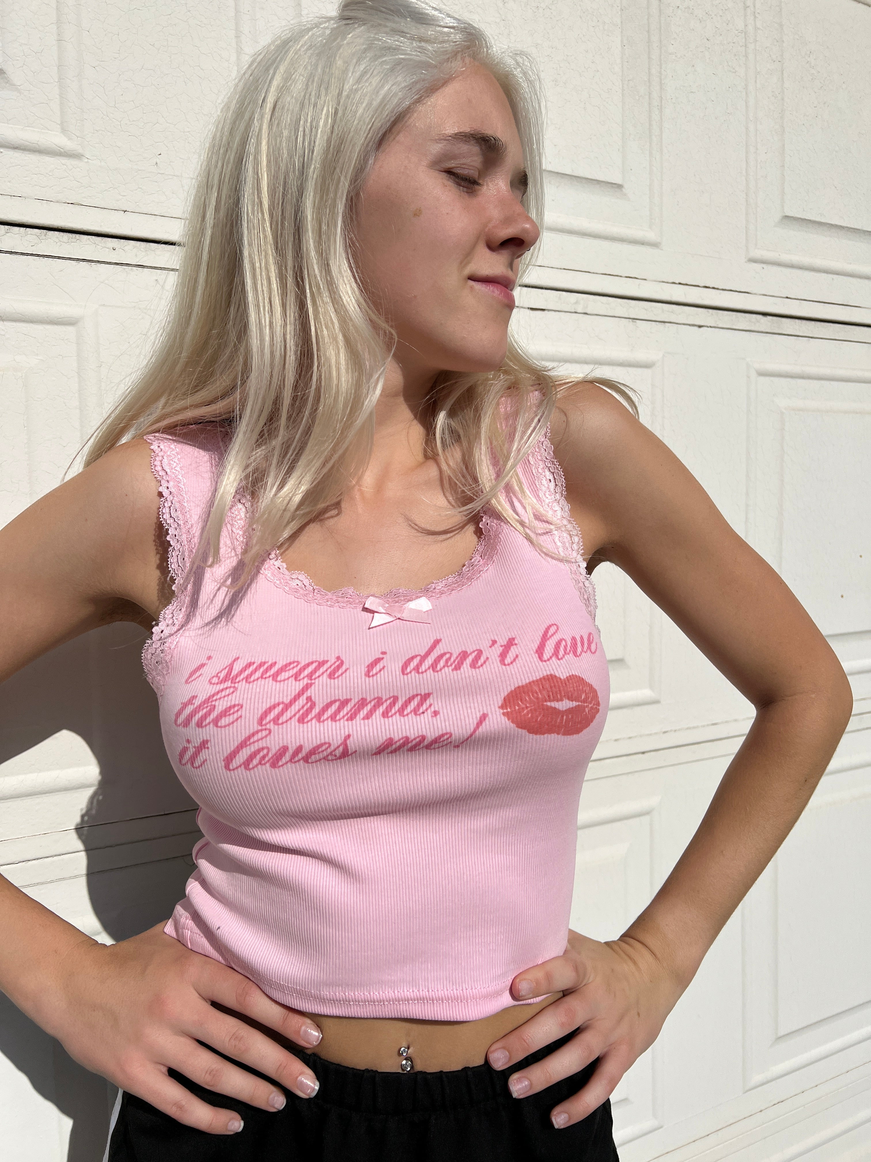 "the drama loves me" lace tank