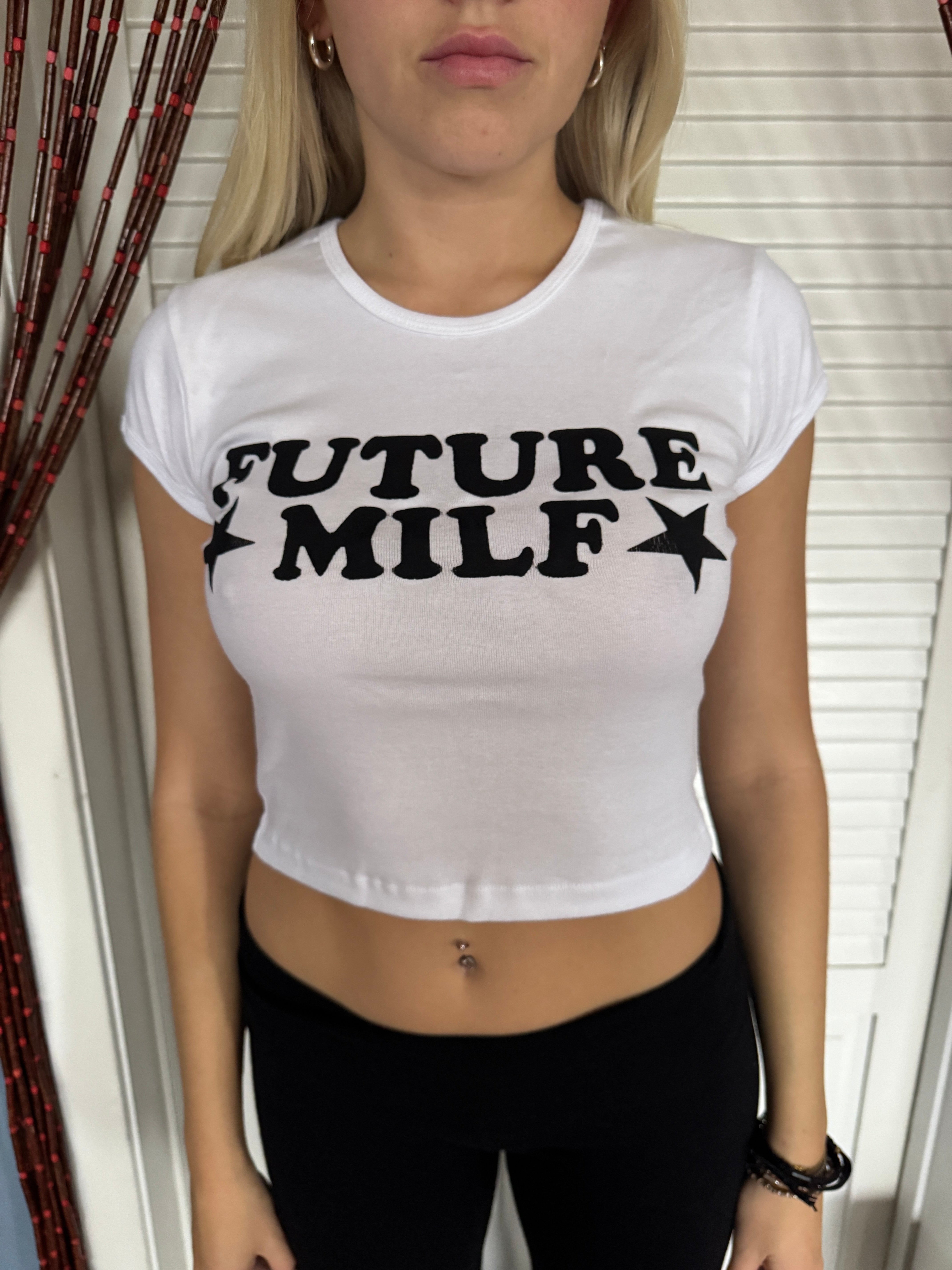 OOAK future milf crop tee - S