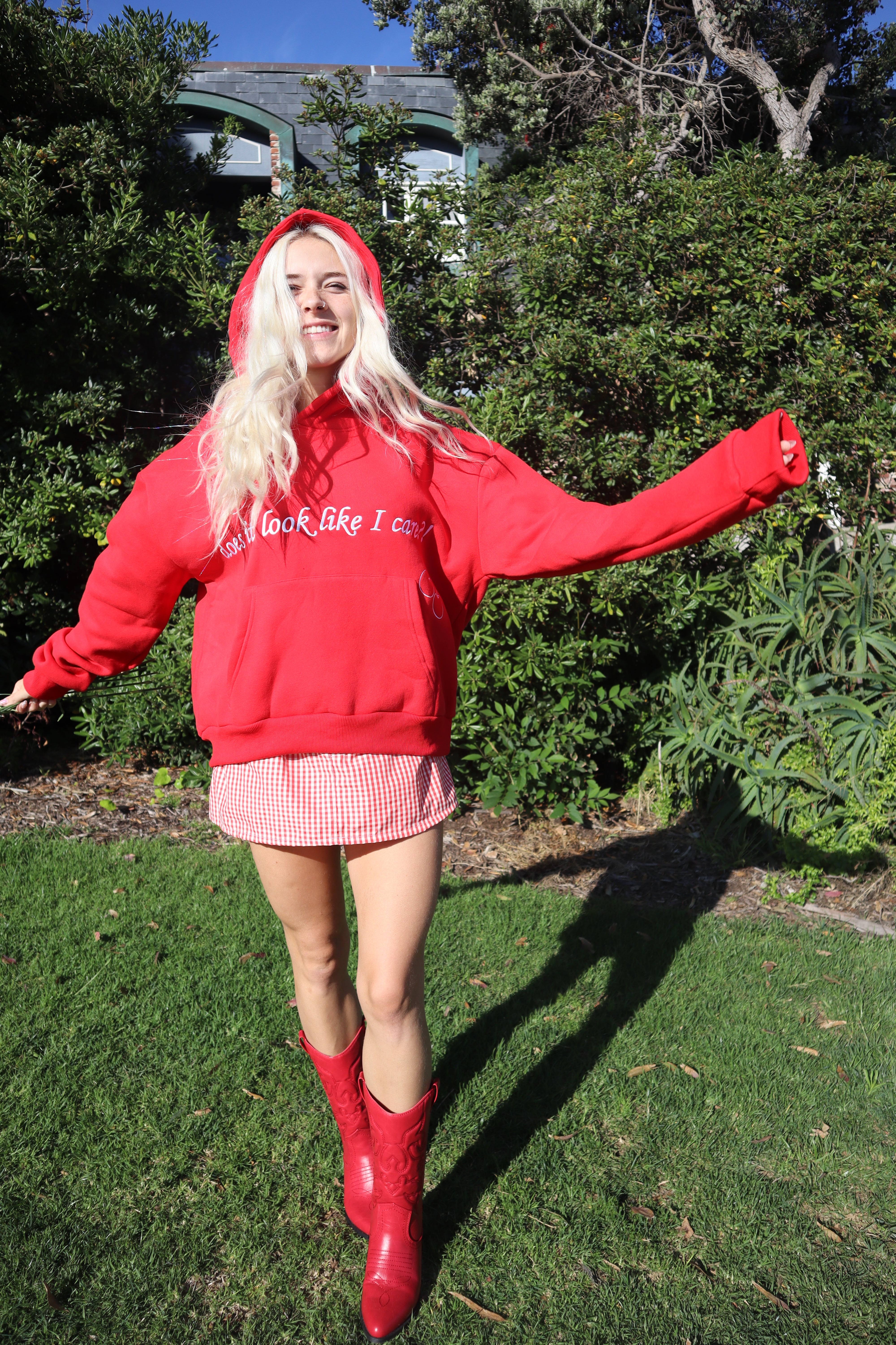 cherry gingham "because I do" hoodie