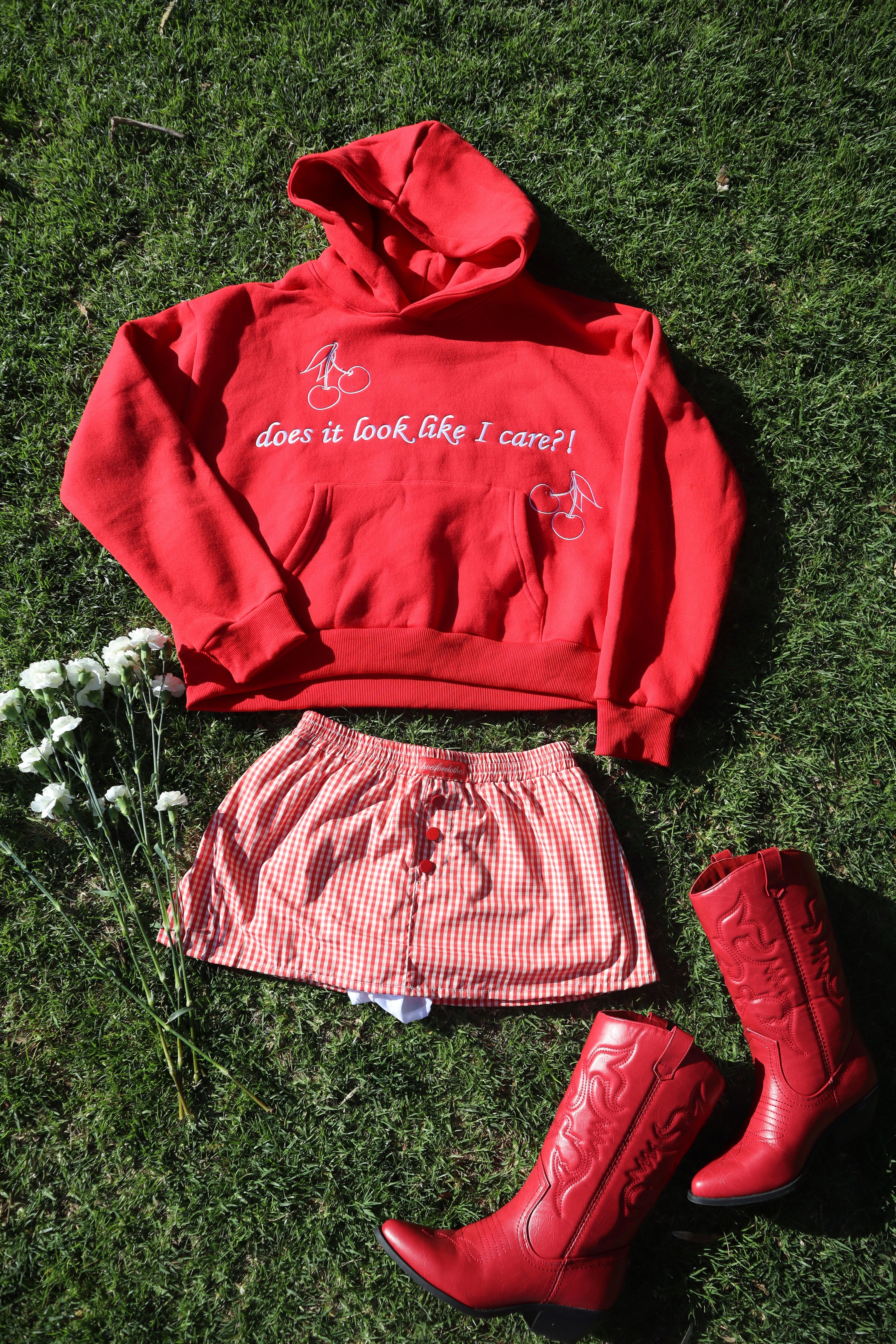 cherry gingham "because I do" hoodie