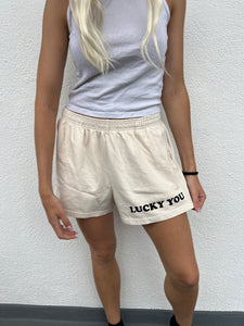 SS: lucky you cream jersey shorts - L