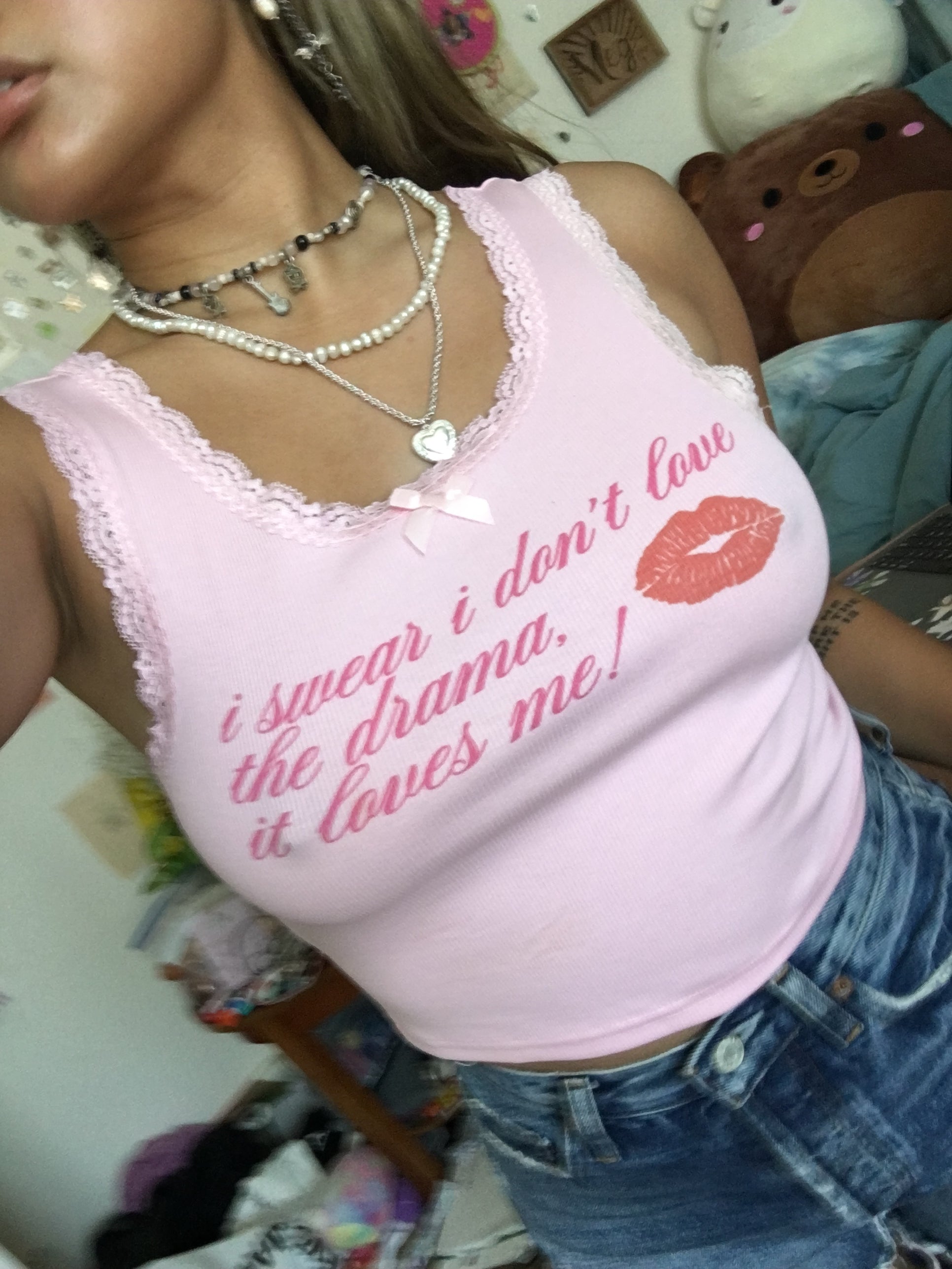 "the drama loves me" lace tank