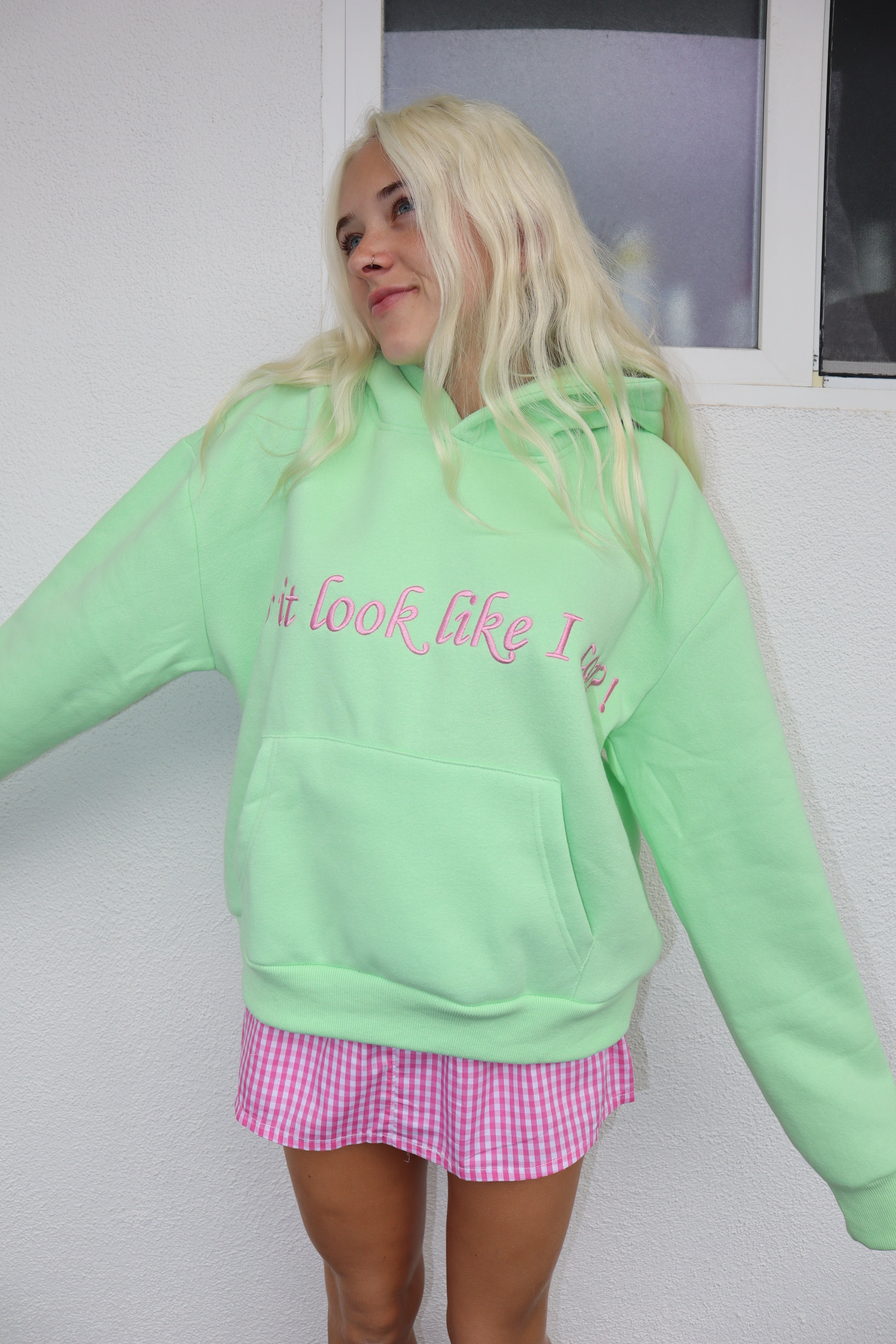 matcha gingham "because I do" hoodie