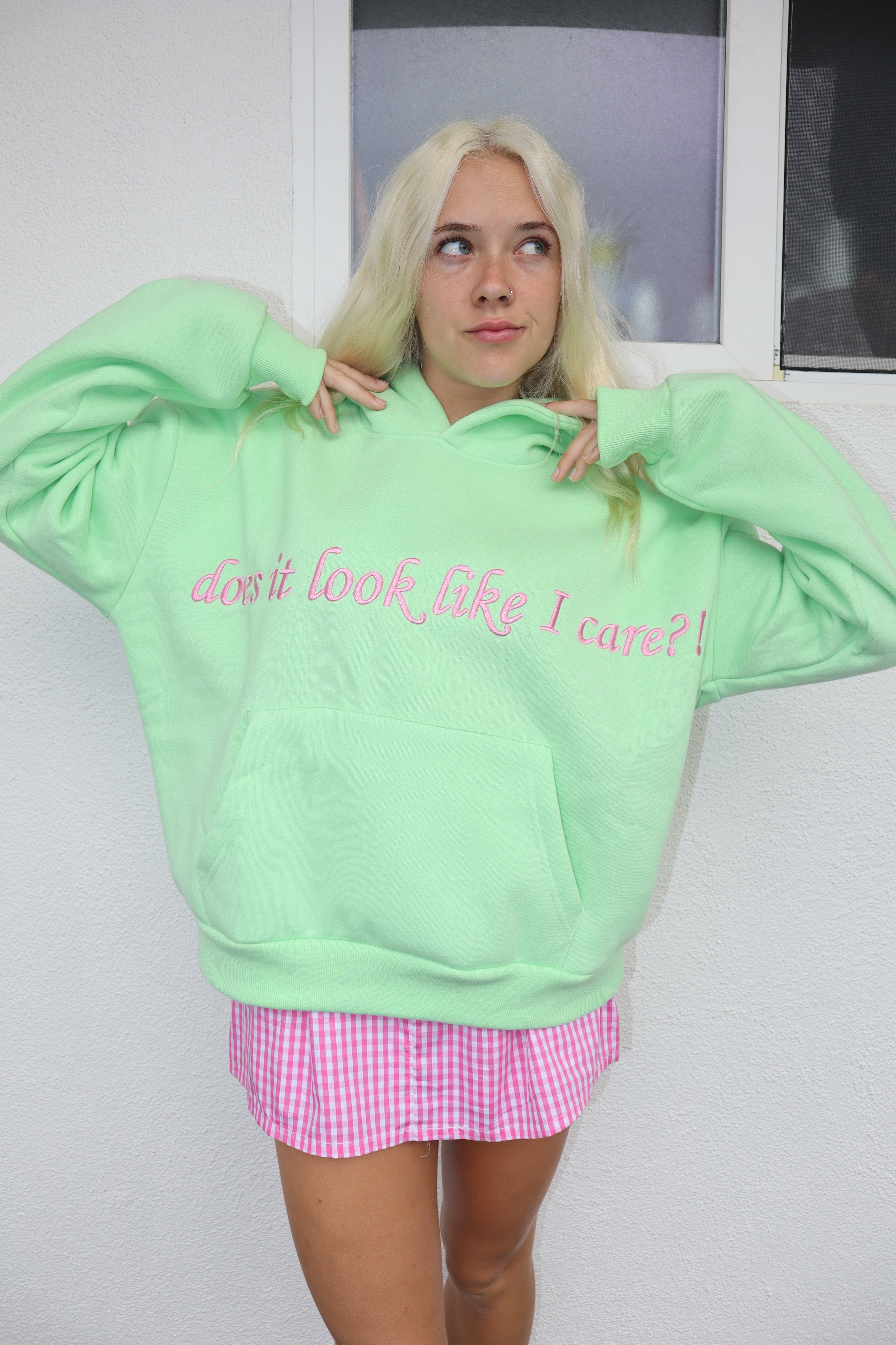 matcha gingham "because I do" hoodie