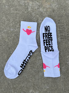 2 LEFT - White NO FREE FEET PICS Logo Socks