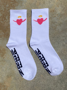 2 LEFT - White NO FREE FEET PICS Logo Socks